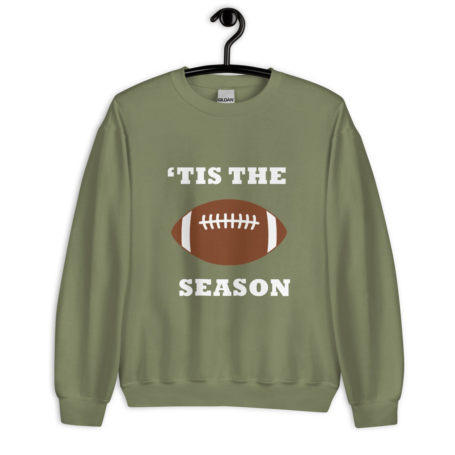 Green unisex sweatshirt with football and "'tis the season"