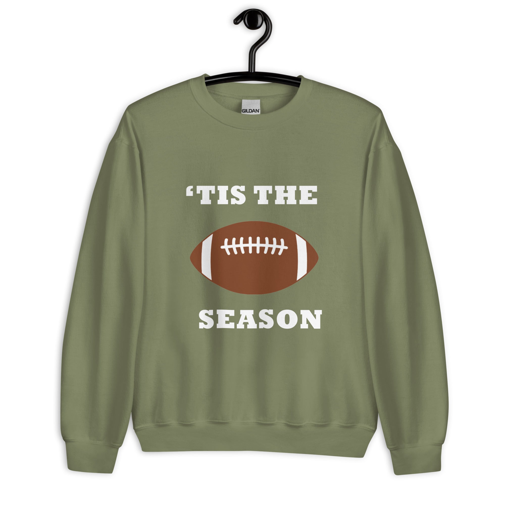 Green unisex sweatshirt with football and "'tis the season"
