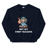 Navy Blue sweatshirt with dachshund and "Not my first tailgate"
