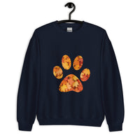 Navy Blue unisex sweatshirt with pawprint with autumn leaves pattern