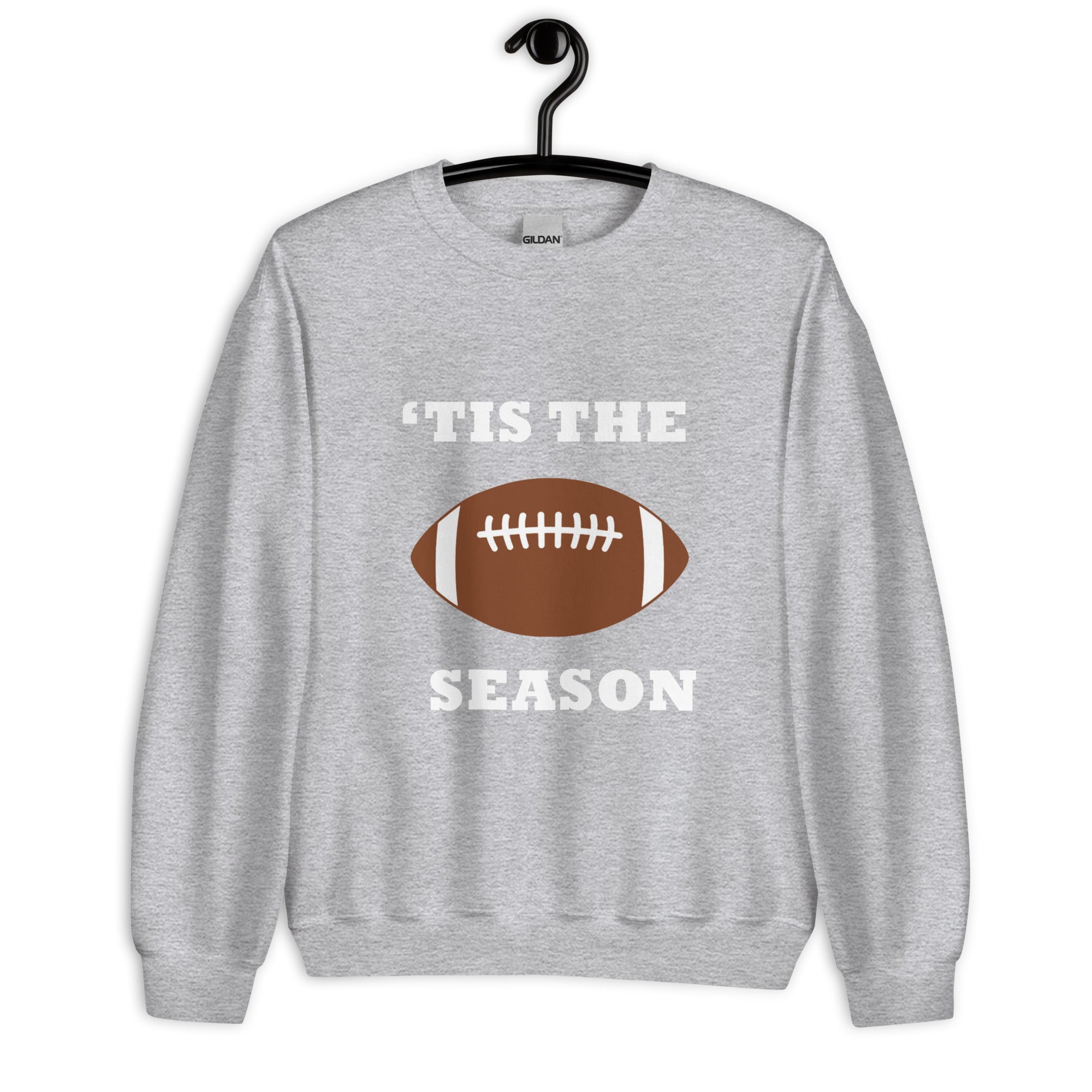 Light gray unisex sweatshirt with football and "'tis the season"