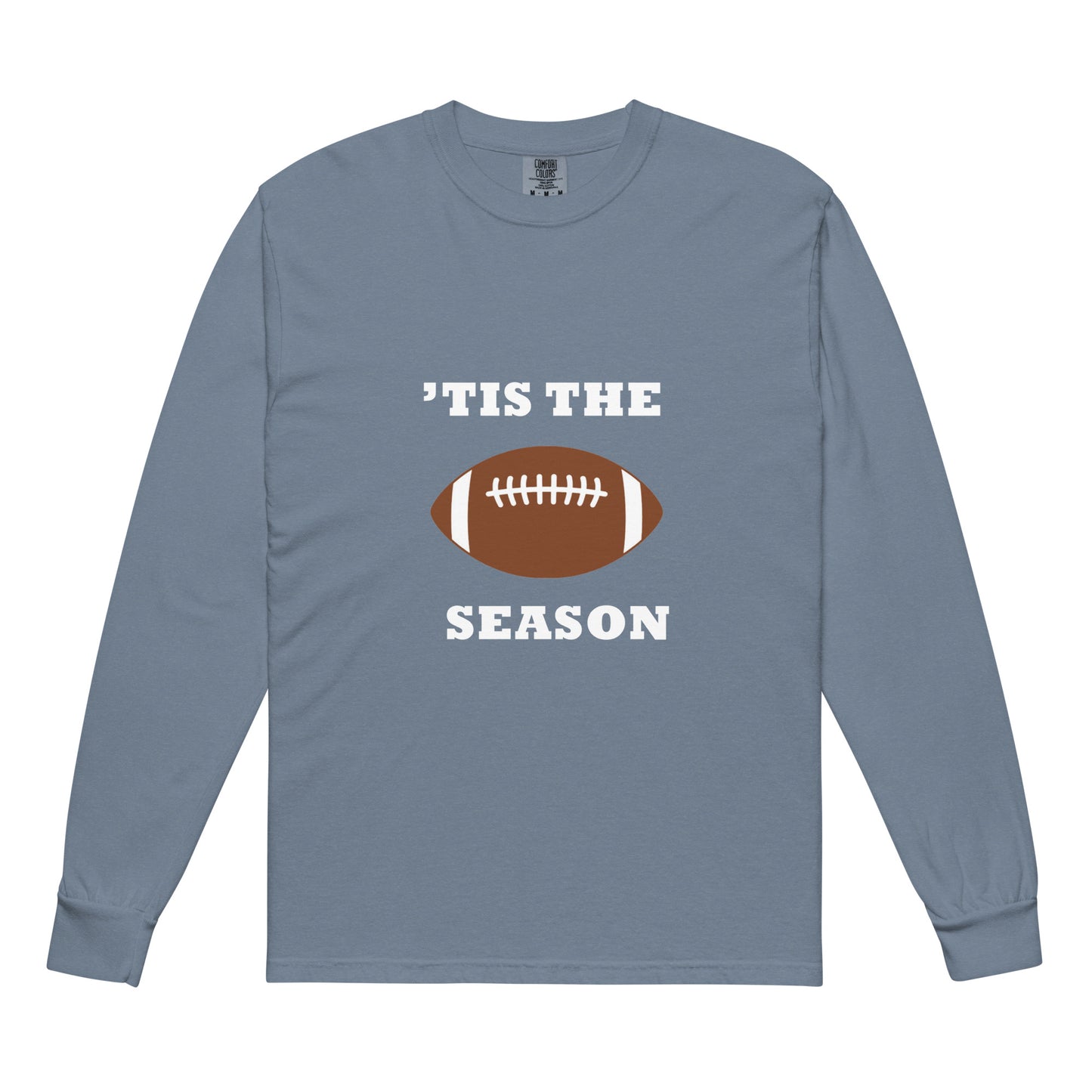 Navy blue  long-sleeve shirt with football graphic and 'TIS THE SEASON