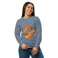 Light blue long-sleeve shirt with autumn leaves paw print design