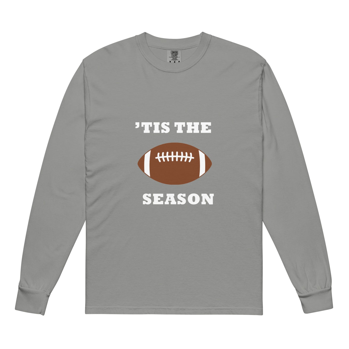 Gray long-sleeve shirt with football graphic and 'TIS THE SEASON