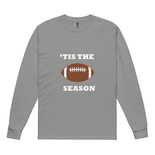 Gray long-sleeve shirt with football graphic and 'TIS THE SEASON
