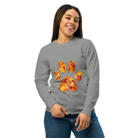 Gray long-sleeve shirt with autumn leaves paw print design