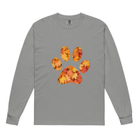 Gray long-sleeve shirt with autumn leaves paw print design