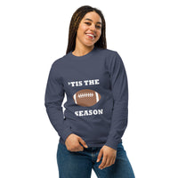 Navy blue long-sleeve shirt with football graphic and 'TIS THE SEASON