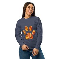 Navy Blue long-sleeve shirt with autumn leaves paw print design