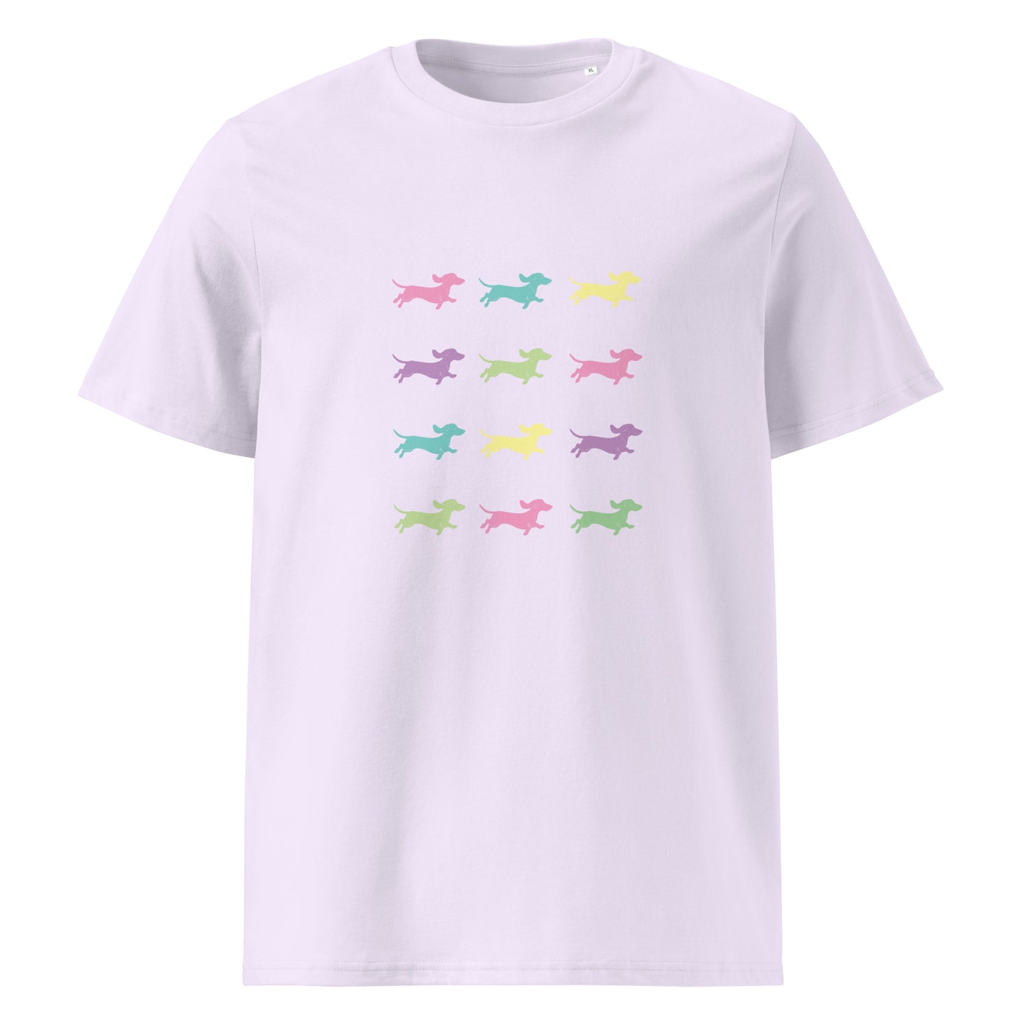 Lavender unisex organic cotton t-shirt with Dachshunds in assorted colors - Sizes S-5xl