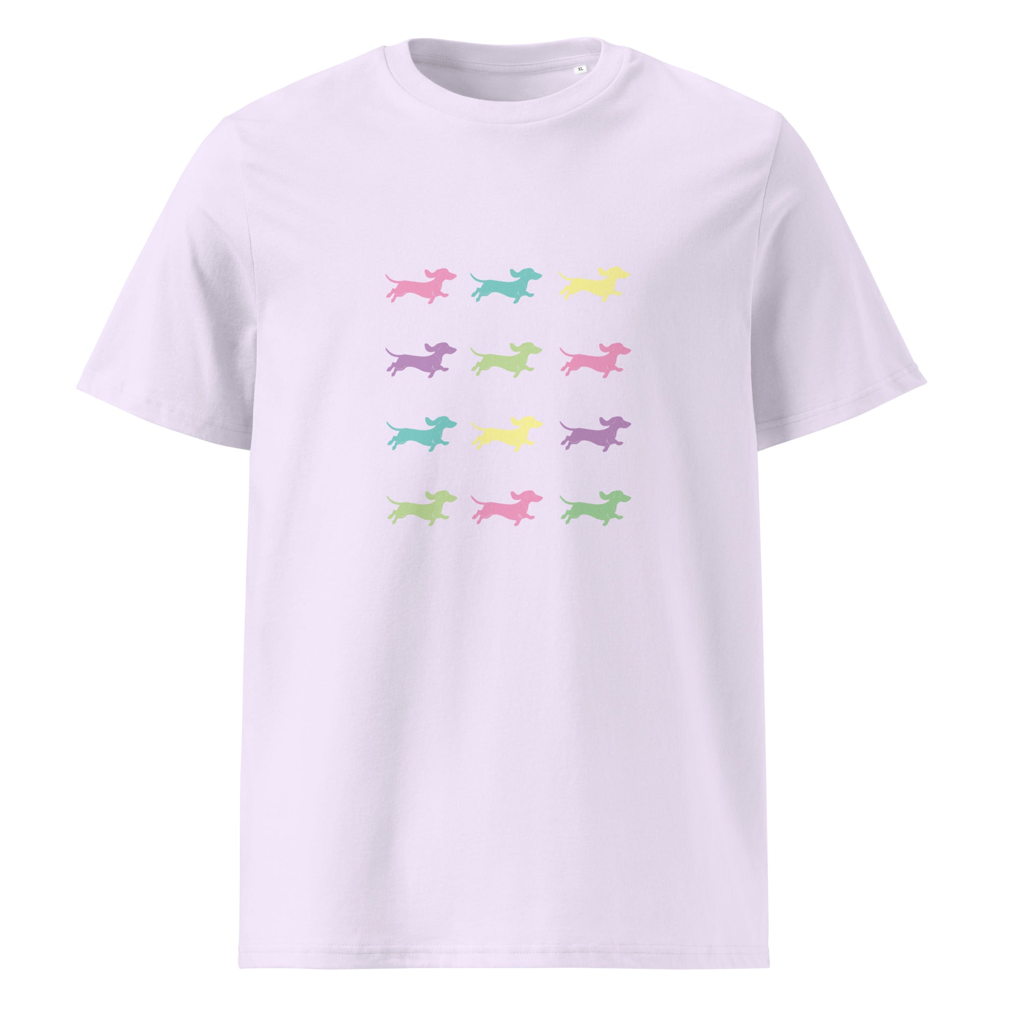 Lavender unisex organic cotton t-shirt with Dachshunds in assorted colors - Sizes S-5xl