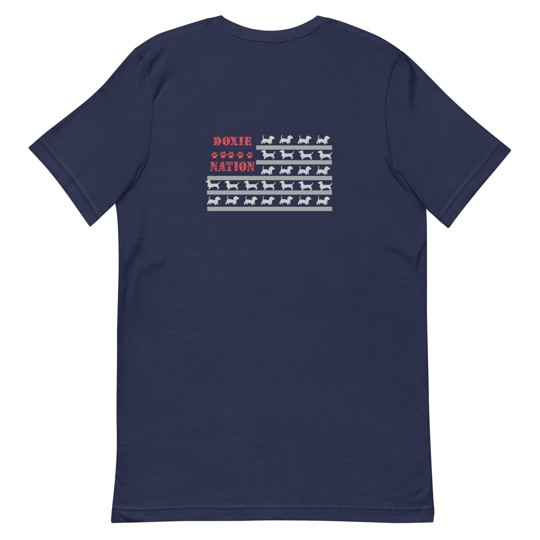 Navy unisex 100% cotton t-shirt with Doxie Nation flag
