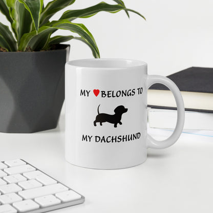 &quot;My ♥ Belongs to My Dachshund&quot; Coffee Mug - White Dog Lovers Mug 2024