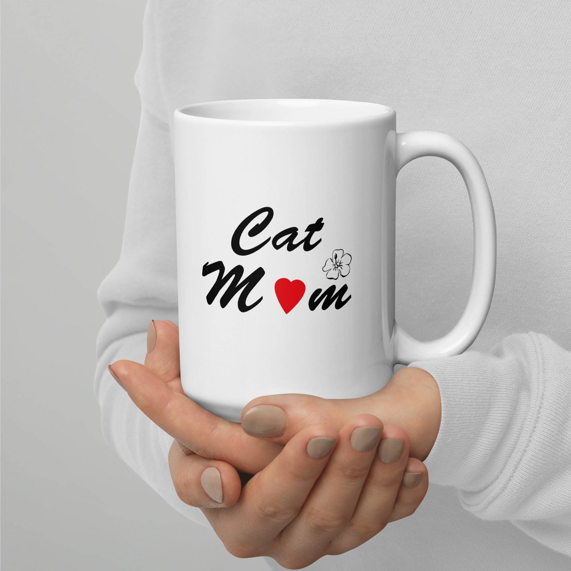 Ceramic Mug with Cat Mom Design - White Coffee Mug Online